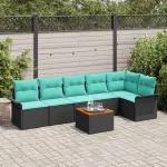Set de canapele pentru grădină cu pernă 7 pcs Negru poliratan GartenMobel Dekor