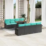 Set de canapele pentru grădină cu pernă 7 pcs Negru și albastru GartenMobel Dekor