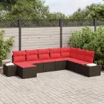 Set de canapele pentru grădină cu pernă 8 pcs Maro poliratan GartenMobel Dekor