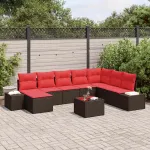 Set de canapele pentru grădină cu pernă 9 pcs Maro poliratan GartenMobel Dekor