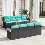 Set de canapele pentru grădină cu pernă 9 pcs Negru poliratan GartenMobel Dekor