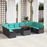 Set de canapele pentru grădină 11 pcs Negru și Albastru GartenMobel Dekor