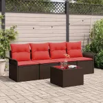 Set de canapele pentru grădină 5 pcs Beige și Roșu poliratan GartenMobel Dekor