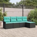 Set de canapele pentru grădină 5 pcs Negru poliratan GartenMobel Dekor