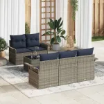 Set de canapele pentru grădină 6 pcs Gri și bleumarin poliratan GartenMobel Dekor