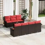 Set de canapele pentru grădină 8 pcs Beige și Roșu poliratan GartenMobel Dekor