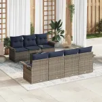 Set de canapele pentru grădină 8 pcs Gri și bleumarin poliratan GartenMobel Dekor