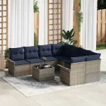 Set de canapele pentru grădină 9 pcs Gri și bleumarin poliratan GartenMobel Dekor