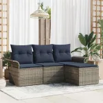 Set de canapele pentru grădină cu pernă 4 pcs Gri poliratan GartenMobel Dekor