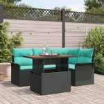 Set de canapele pentru grădină cu pernă 5 pcs Negru și albastru GartenMobel Dekor