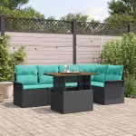 Set de canapele pentru grădină cu pernă 6 pcs Negru și Albastru GartenMobel Dekor