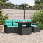 Set de canapele pentru grădină cu pernă 6 pcs Negru și albastru GartenMobel Dekor