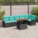 Set de canapele pentru grădină cu pernă 7 pcs Negru și Albastru GartenMobel Dekor