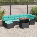Set de canapele pentru grădină cu pernă 8 pcs Negru și Albastru GartenMobel Dekor