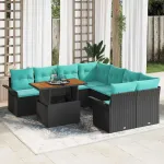 Set de canapele pentru grădină cu pernă 9 pcs Negru și Albastru GartenMobel Dekor