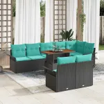 Set de canapele pentru grădină cu pernă 9 pcs Negru și albastru GartenMobel Dekor