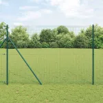 Set gard cu plasă bordurată și stâlpi din oțel, verde, 10 x 1,5 m
