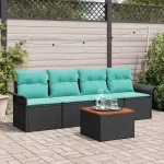 Set de canapele pentru grădină 5 pcs Negru și Turcoaz poliratan GartenMobel Dekor