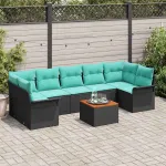Set de canapele pentru grădină 8 pcs Negru și Turcoaz poliratan GartenMobel Dekor