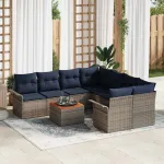 Set de canapele pentru grădină 9 pcs Gri și albastru marin GartenMobel Dekor