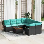 Set de canapele pentru grădină 9 pcs Negru și Turcoaz poliratan GartenMobel Dekor
