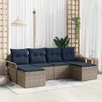 Set de canapele pentru grădină cu pernă 6 pcs Gri Rattan poli GartenMobel Dekor