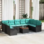 Set de canapele pentru grădină 10 pcs Negru și Turcoaz GartenMobel Dekor