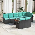 Set de canapele pentru grădină 9 pcs Negru și Turcoaz poliratan GartenMobel Dekor