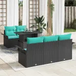 Set de canapele pentru grădină cu pernă 6 pcs Negru Poli Rattan GartenMobel Dekor