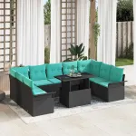 Set de canapele pentru grădină Manual 10 pcs Negru Poli Rattan GartenMobel Dekor