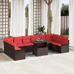 Set de canapele pentru grădină cu pernă 11 pcs Maro Poli Rattan GartenMobel Dekor
