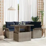 Set de canapele pentru grădină cu pernă 5 pcs Gri Poli Rattan GartenMobel Dekor