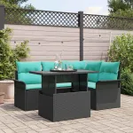 Set de canapele pentru grădină cu pernă 5 pcs Negru Poli Rattan GartenMobel Dekor