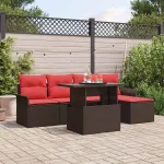 Set de canapele pentru grădină cu pernă 6 pcs Maro Rattan poli GartenMobel Dekor