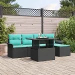 Set de canapele pentru grădină cu pernă 6 pcs Negru Rattan poli GartenMobel Dekor