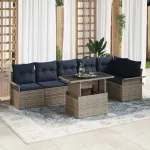 Set de canapele pentru grădină cu pernă 7 pcs Gri Rattan poli GartenMobel Dekor