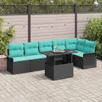 Set de canapele pentru grădină cu pernă 7 pcs Negru Rattan poli GartenMobel Dekor