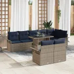 Set de canapele pentru grădină cu pernă 9 pcs Gri Poli Rattan GartenMobel Dekor