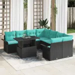 Set de canapele pentru grădină cu pernă 9 pcs Negru Poli Rattan GartenMobel Dekor