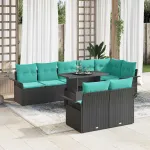 Set de canapele pentru grădină cu pernă 9 pcs Negru Poli Rattan GartenMobel Dekor