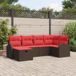 Set de canapea cu pernă Manual 6 pcs Maro și roșu poliratan GartenMobel Dekor
