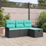 Set de canapele pentru grădină 4 pcs Negru și Turcoaz poliratan GartenMobel Dekor