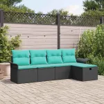 Set de canapele pentru grădină 5 pcs Negru și Turcoaz poliratan GartenMobel Dekor