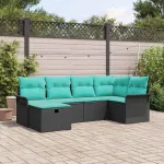 Set de canapele pentru grădină 6 pcs Negru și Turcoaz poliratan GartenMobel Dekor