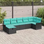 Set de canapele pentru grădină 7 pcs Negru și Turcoaz poliratan GartenMobel Dekor