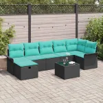Set de canapele pentru grădină 8 pcs Negru și Turcoaz poliratan GartenMobel Dekor