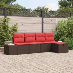 Set de canapele pentru grădină cu pernă 5 pcs Maro poliratan GartenMobel Dekor