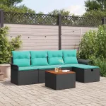 Set de canapele pentru grădină cu pernă 6 pcs Negru poliratan GartenMobel Dekor