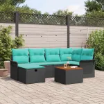 Set de canapele pentru grădină cu pernă 7 pcs Negru poliratan GartenMobel Dekor