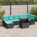 Set de canapele pentru grădină cu pernă 8 pcs Negru Rattan poli GartenMobel Dekor